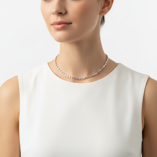 40cm Silver Oval Bead - White