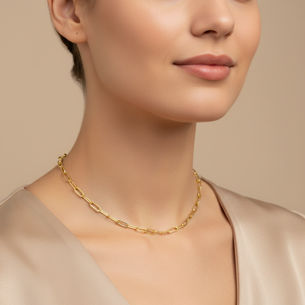 40cm Yellow Gold Paperclip - Beige