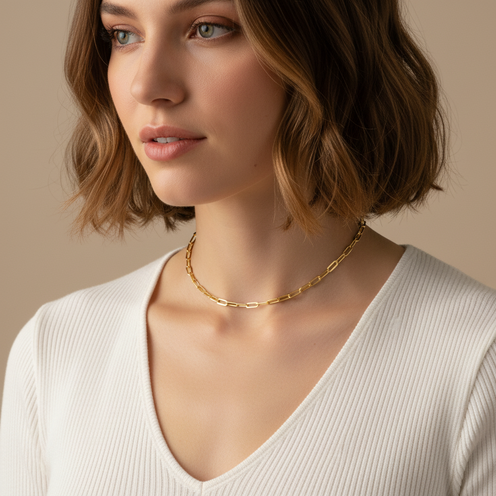 40cm Yellow Gold Paperclip - Beige