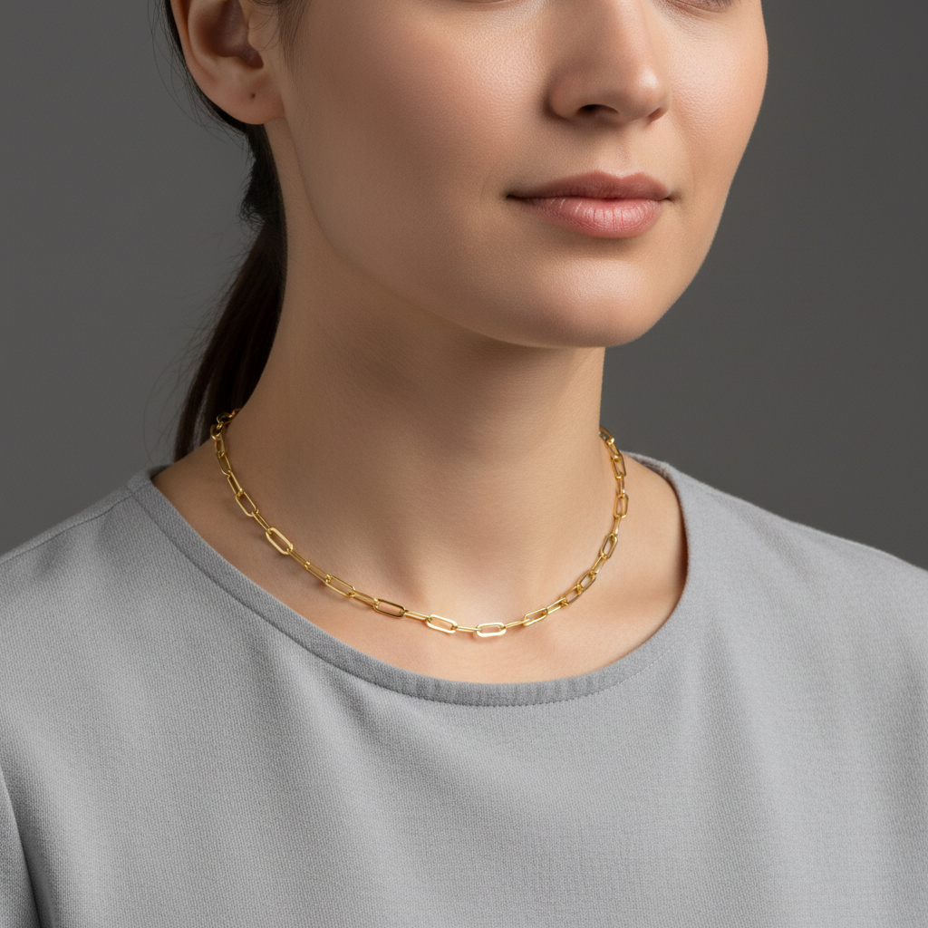 40cm Yellow Gold Paperclip - Grey