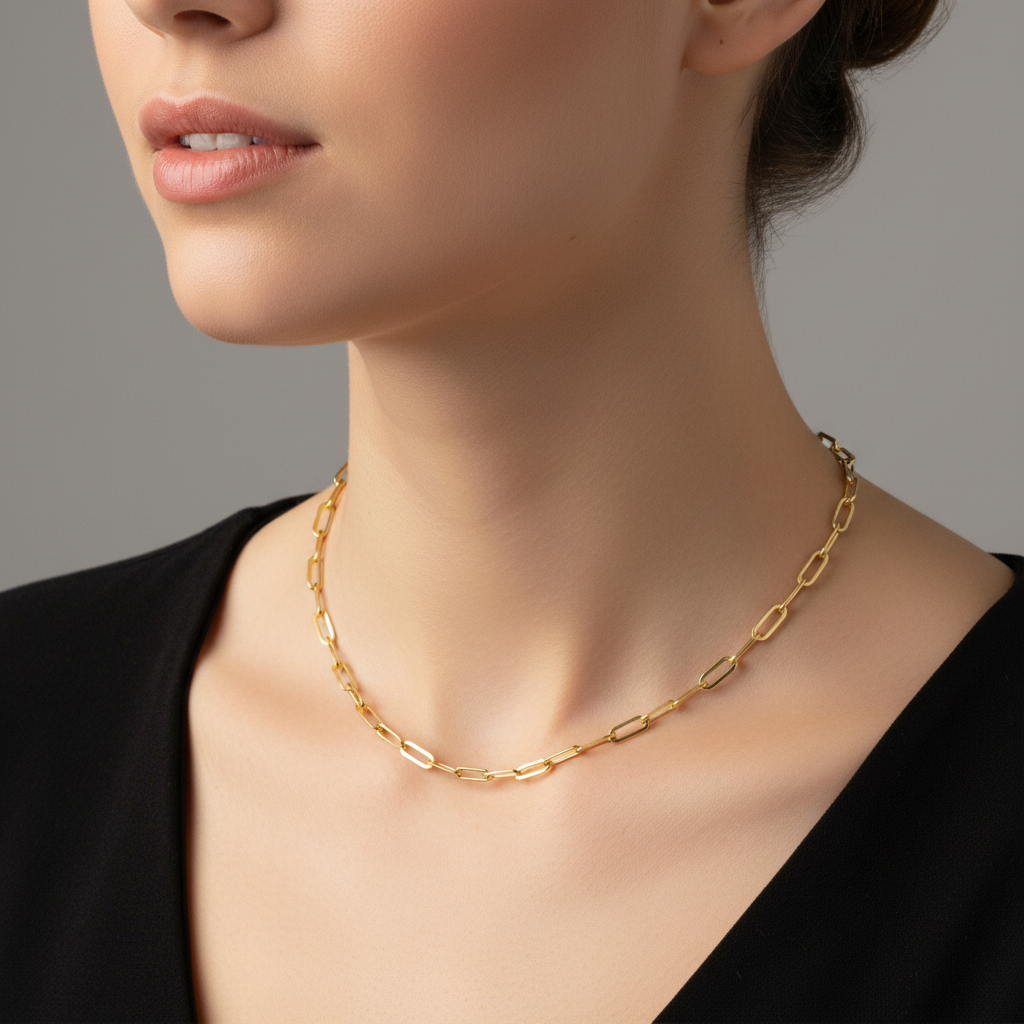 40cm Yellow Gold Paperclip - Grey