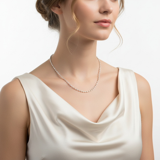 50cm Silver Oval Bead - White