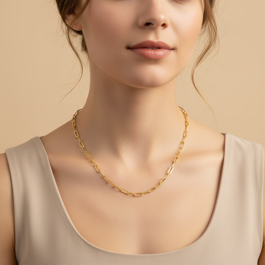 50cm Yellow Gold Paperclip - Beige