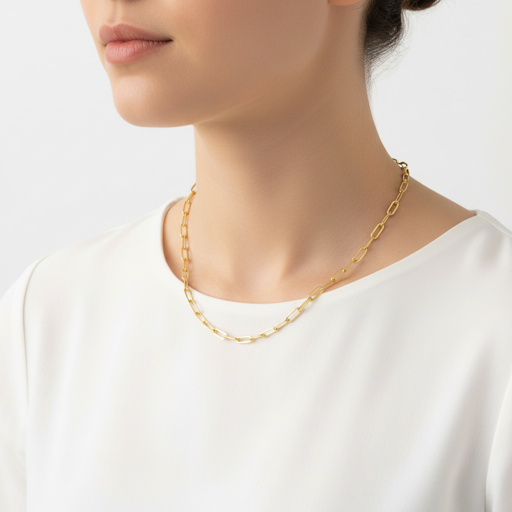 50cm Yellow Gold Paperclip - White