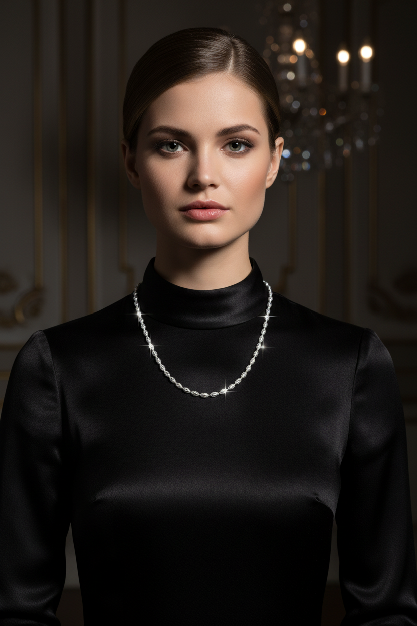 60cm Silver Oval Bead - Elegant