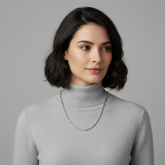 60cm Silver Oval Bead - Grey