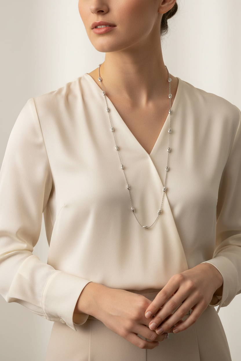 74cm Silver Chain - Cream Background