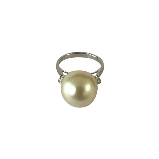 South Sea Pearl Platinum PT950W Ring with Natural Diamonds