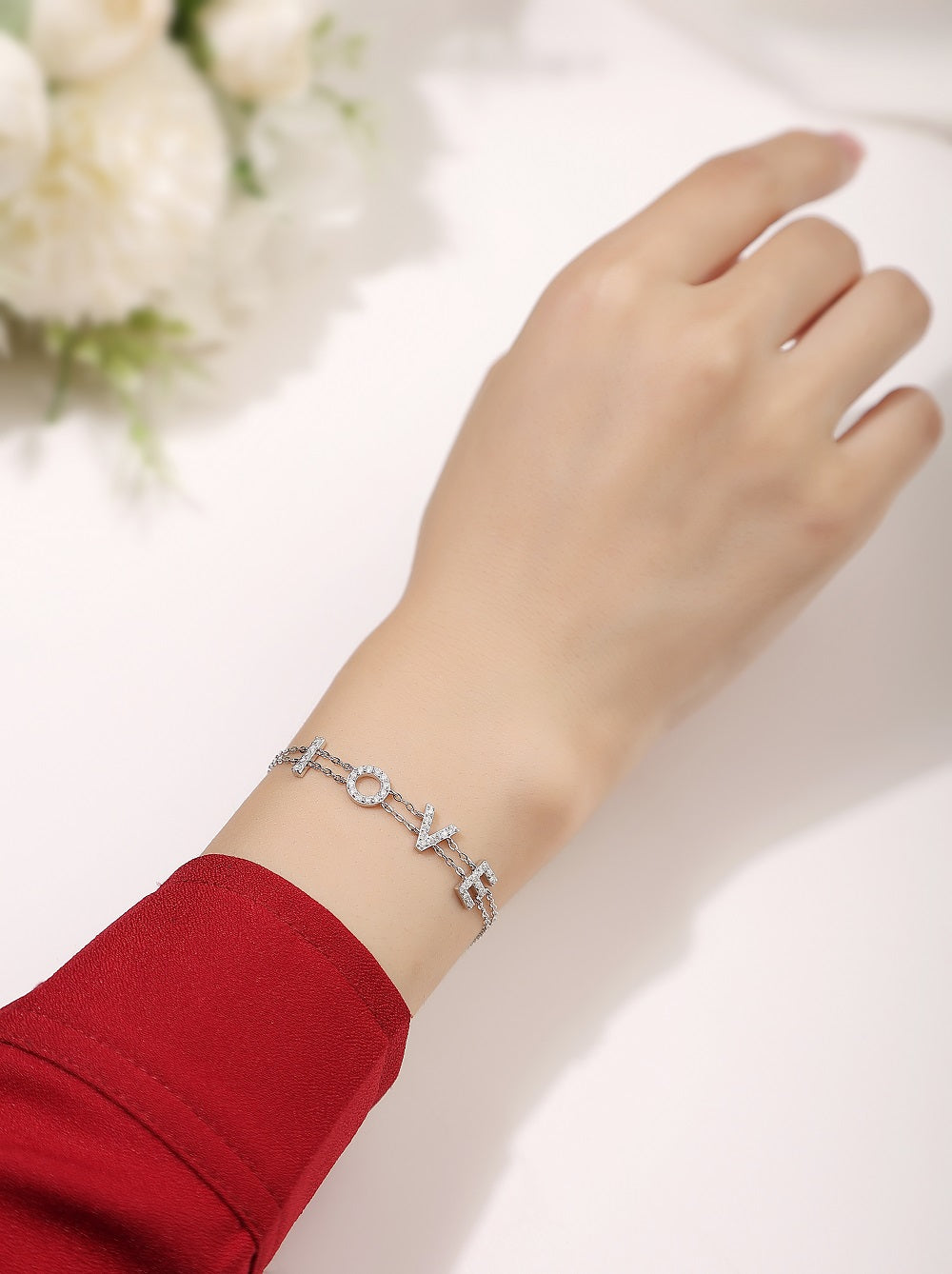 TAAZLUXE™ Love Letter Bracelet with Moissanites - Silver with 18K White Gold Vermeil
