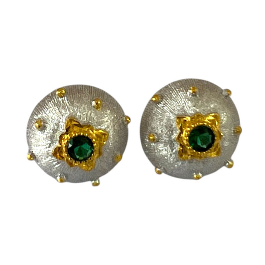 S925 Dome earring studs with Green CZ | 18K White Gold Vermeil