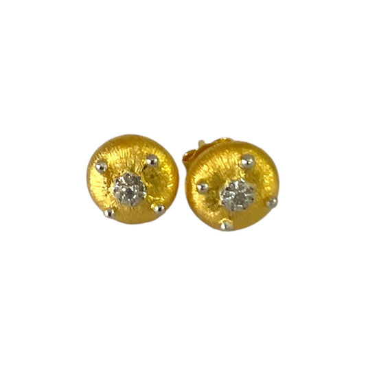 S925 Dome Earrings studs with CZ | 18KY Gold Vermeil