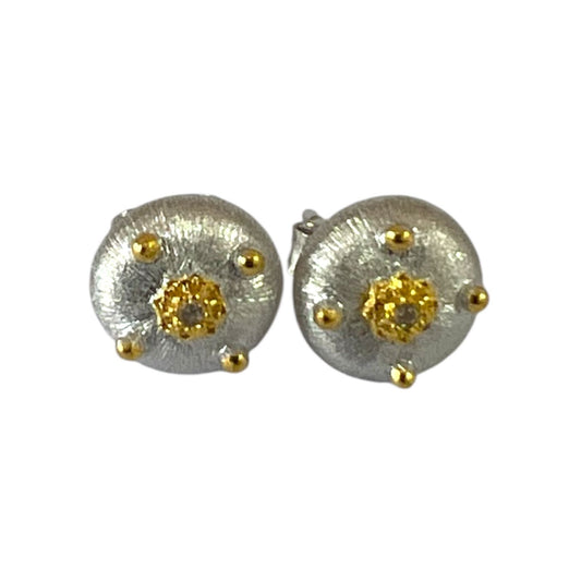 S925 Dome Earrings studs with CZ | 18KW Gold Vermeil