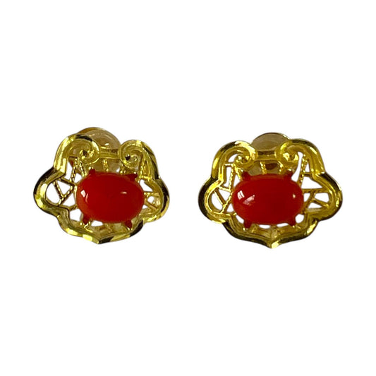 S925 Natural Coral Earrings Studs in Gold vermeil