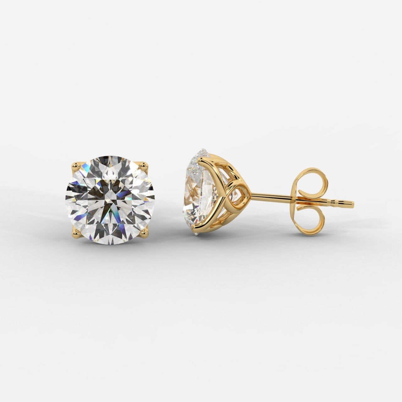 Grace - 18K Yellow Gold earring studs, Round Lab Grown Diamond