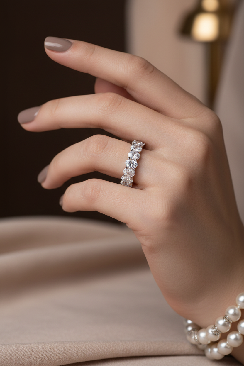 Classy Oval Eternity - With Pearls
