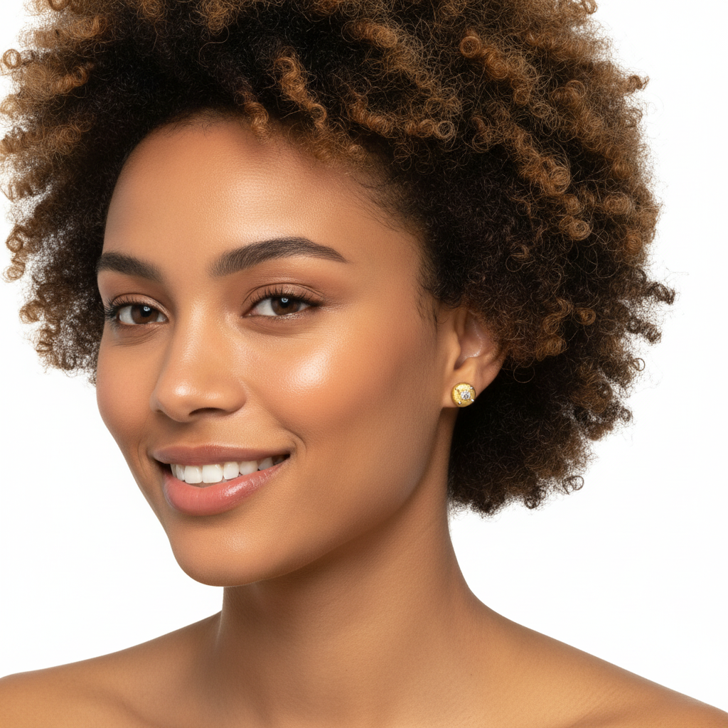 Dome Studs 18KY - Model Afro 90% Smaller