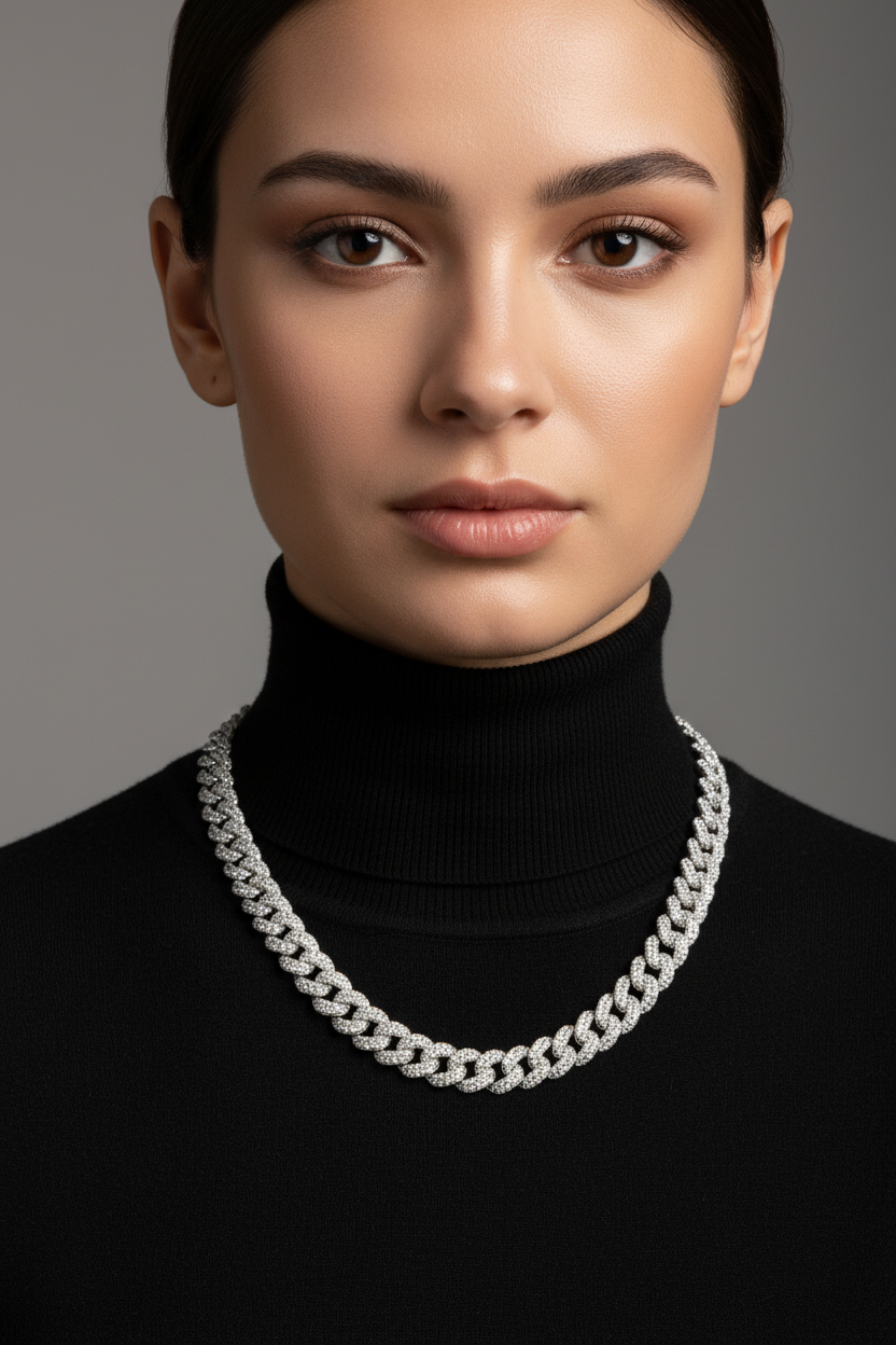 Female Model in Black Turtleneck - Diamond Chain
