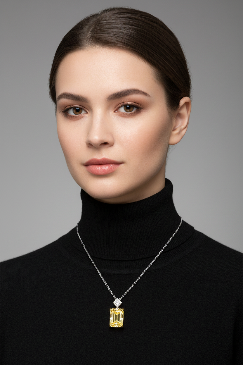 Female Model in Black Turtleneck - Yellow Diamond