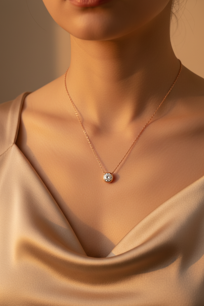 Female Model in Champagne Silk - Rose Gold Bezel