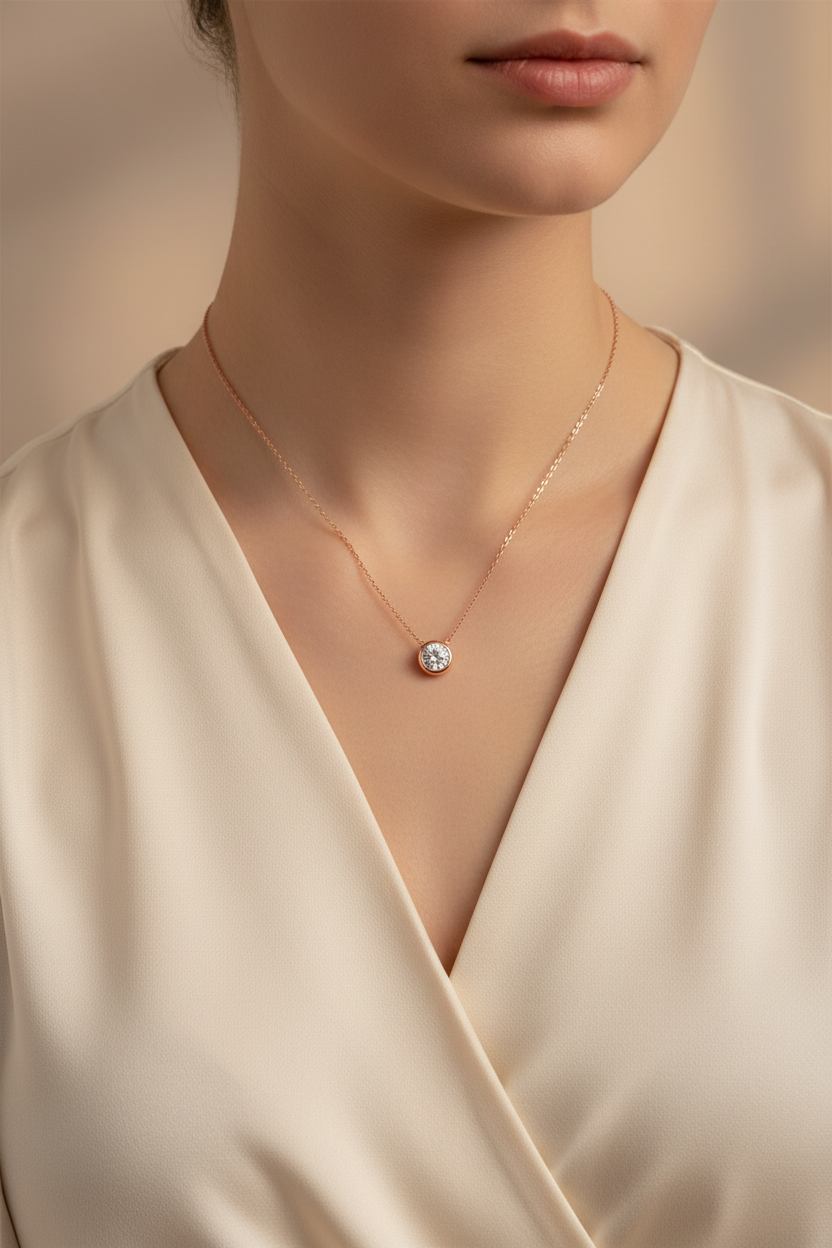 Female Model in Cream Silk - Smaller Bezel