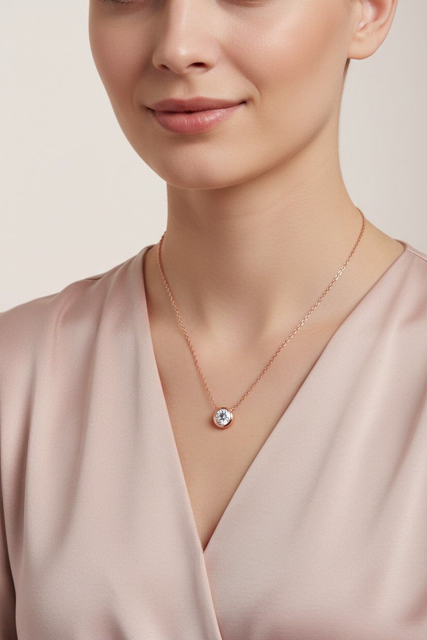 Female Model in Pink Blouse - Rose Gold Bezel