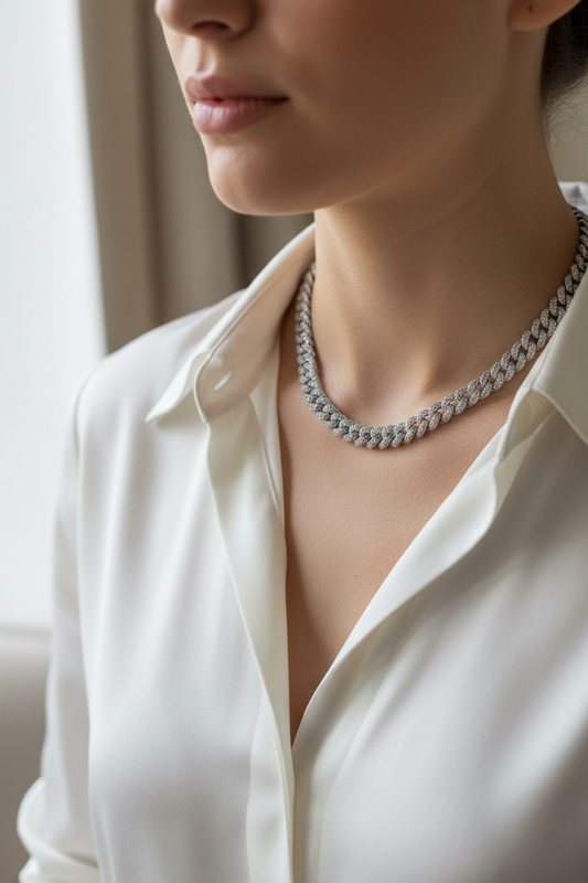 Female Model in White Blouse - Diamond Chain