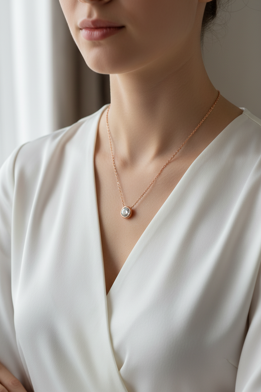 Female Model in White Blouse - Rose Gold Bezel