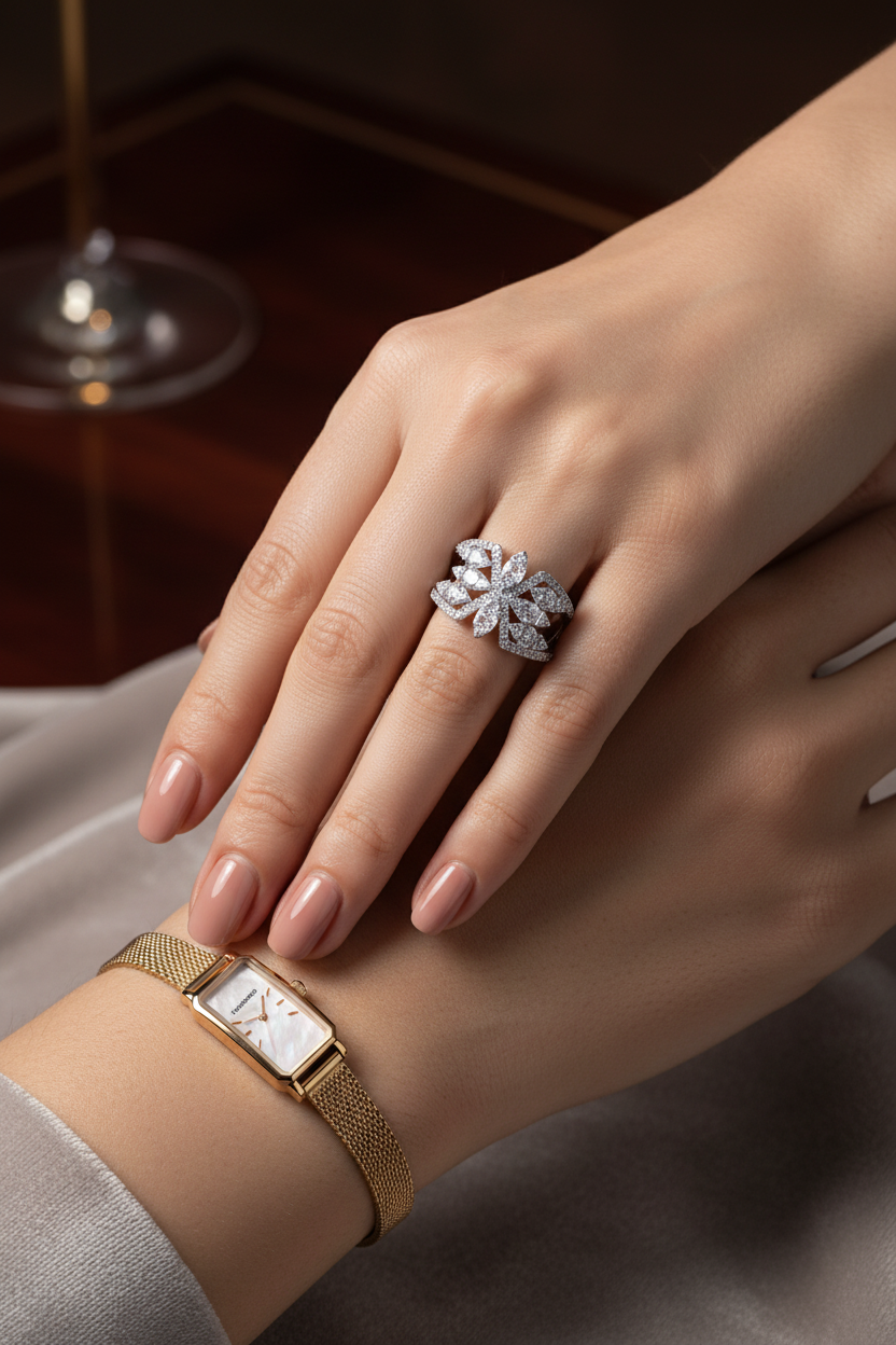 Flower Cocktail Ring - With Watch