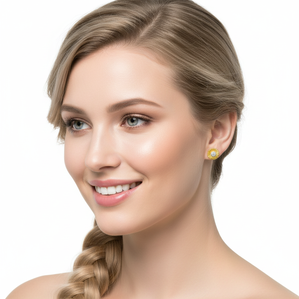 Flower Studs 18KYW - Model 1 Close-Up