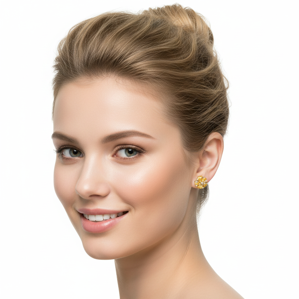 Flower Studs 18KYW - Model 1
