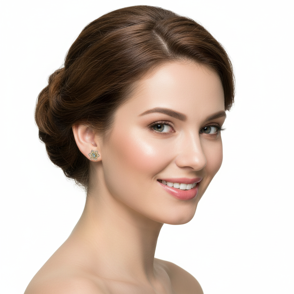 Flower Studs Blue Topaz 18KYW - Model 2