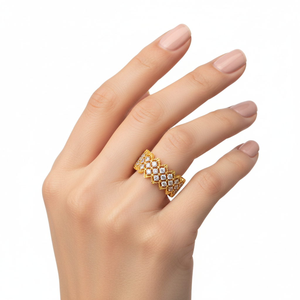Gold Filigree Ring CZ - Groomed Hand
