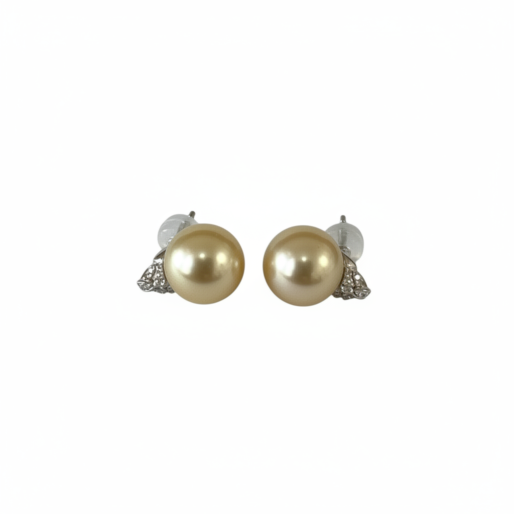 Golden Pearl CZ Cap Earrings - Enhanced