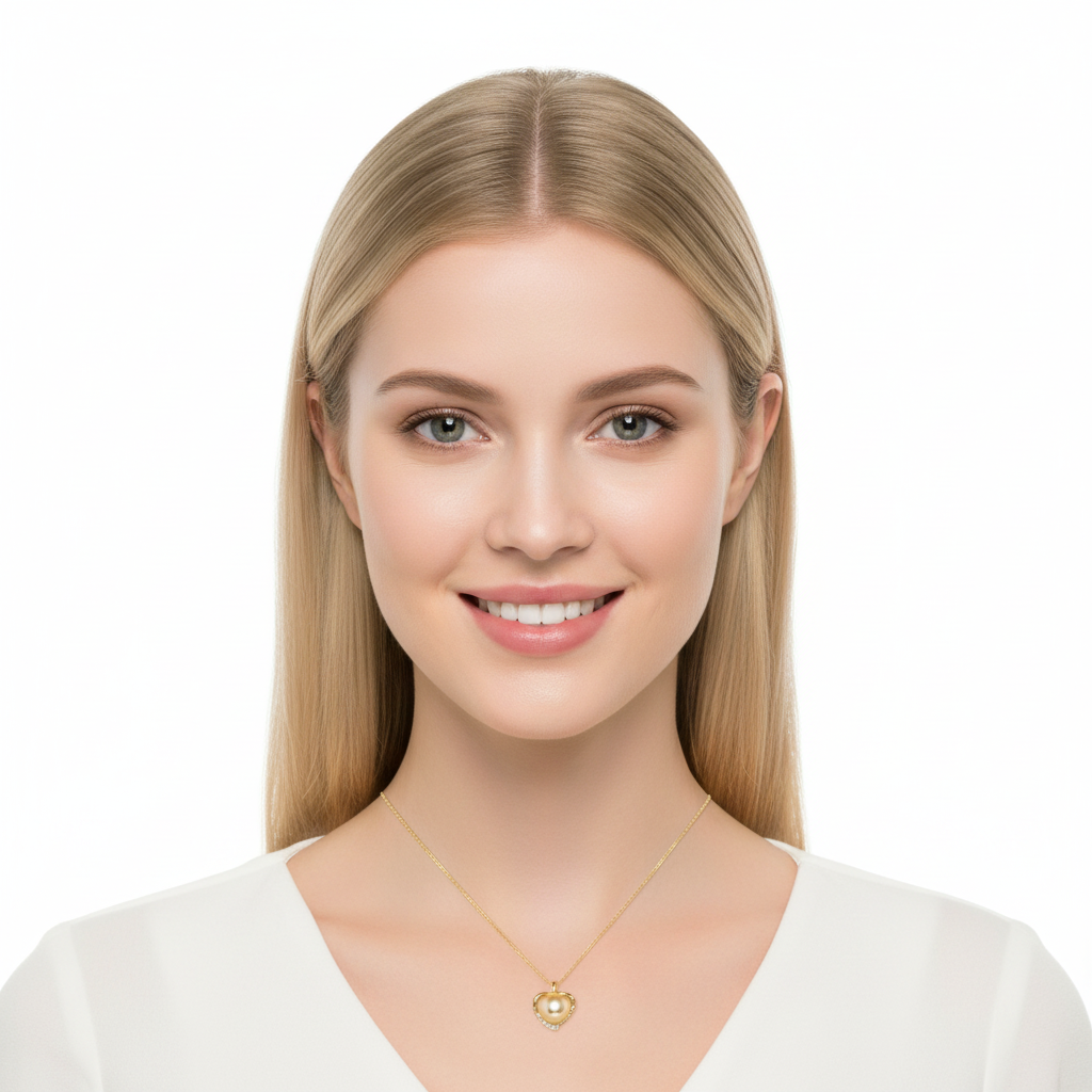 Golden Pearl Heart Pendant - Bright Model 1