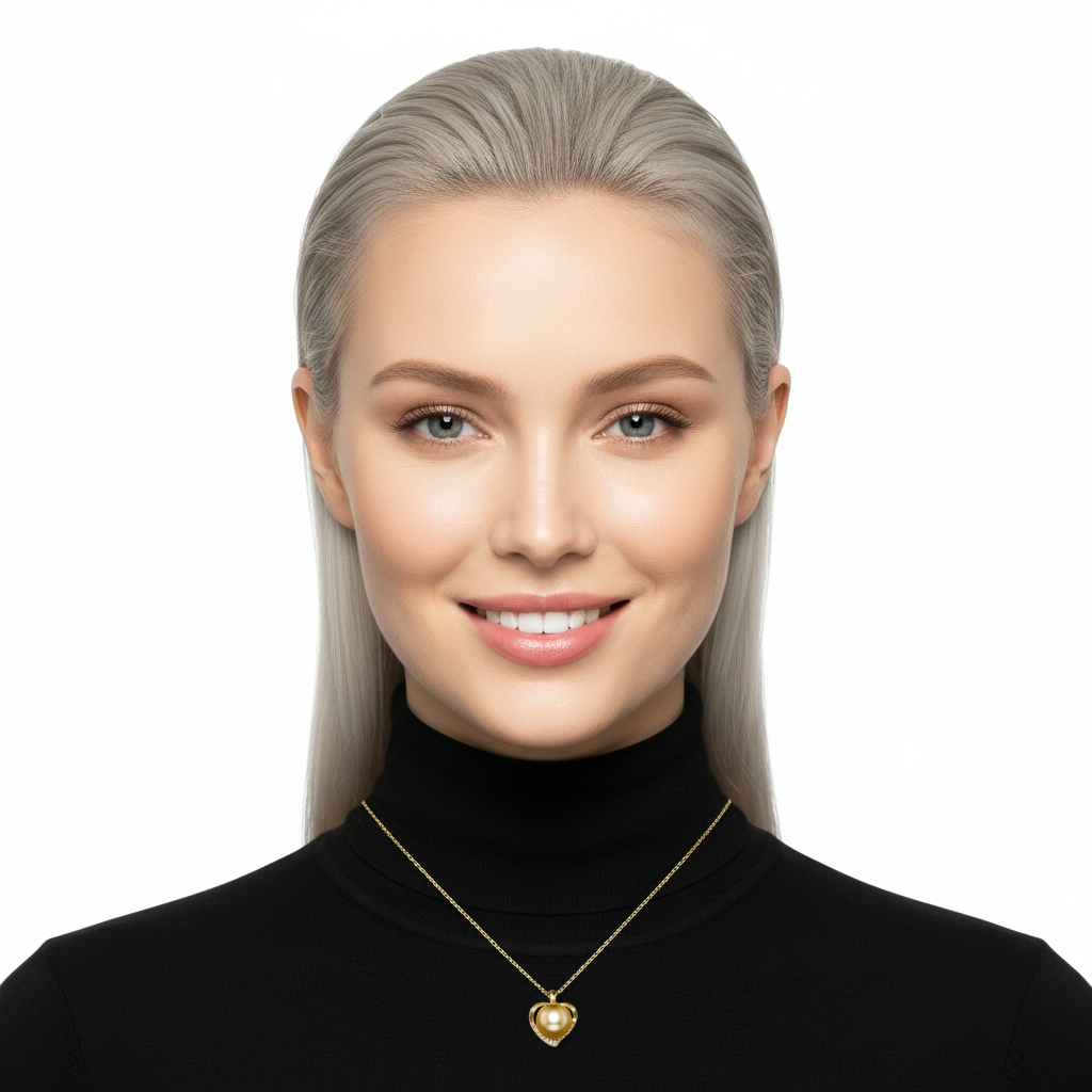 Golden Pearl Heart Pendant - Bright Model 2