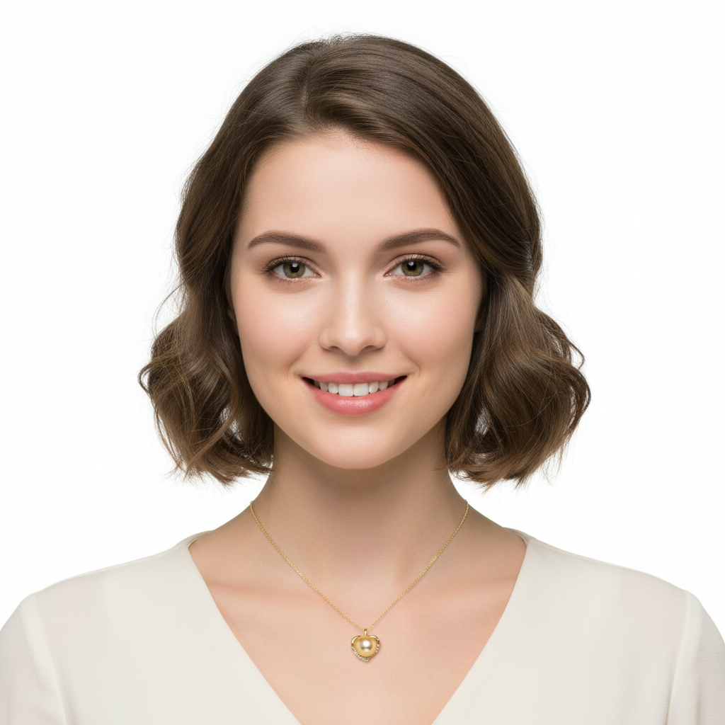 Golden Pearl Heart Pendant - Bright Model 3