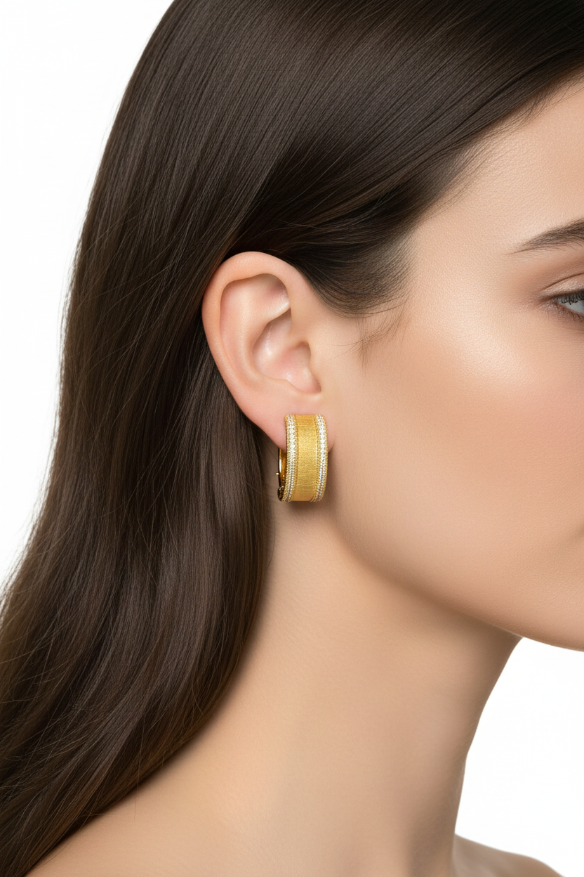 Half-Rectangular Huggie Earrings Gold - Angular Model