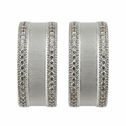 Half-Square Huggie Earrings White Gold - Straight Edges Bright
