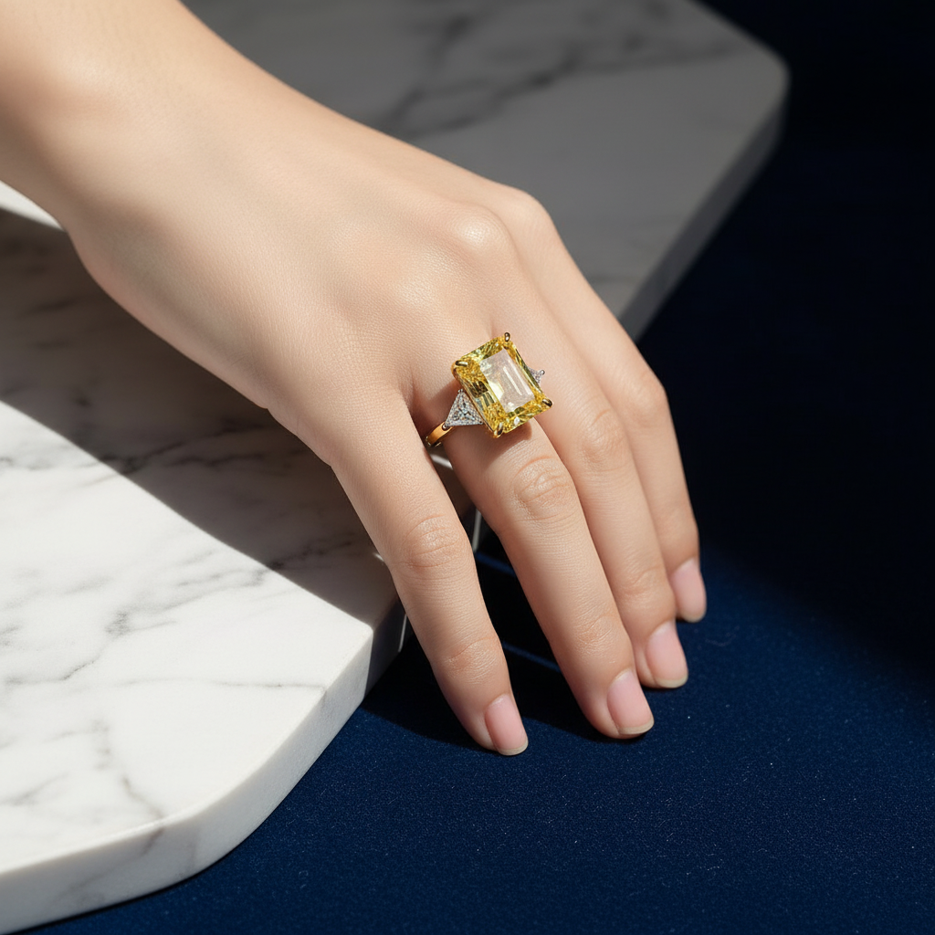 High-End Yellow Three-Stone - Marble Surface