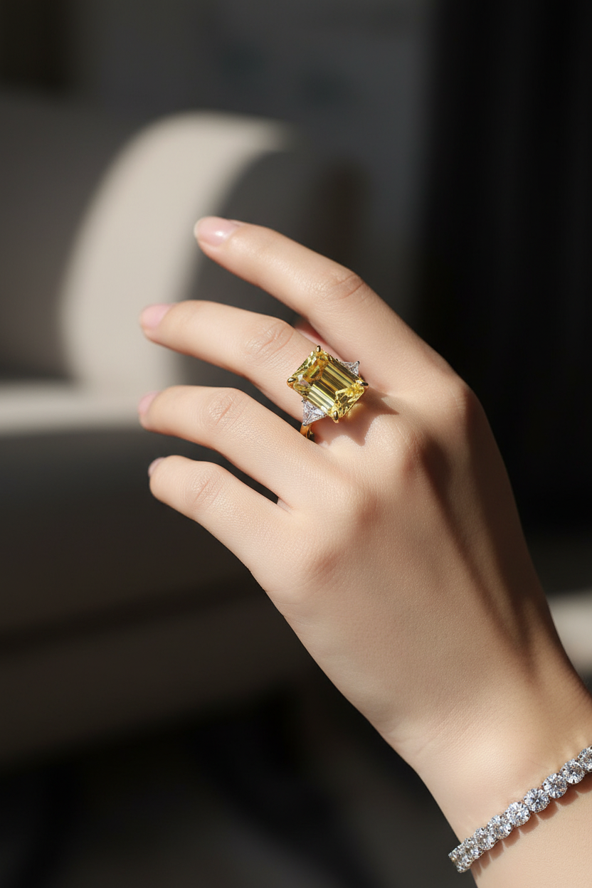 High-Style Yellow Three-Stone - With Bracelet