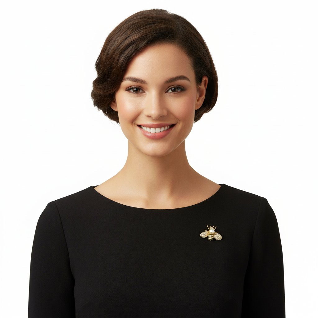 Honey Bee Brooch on Black Dress