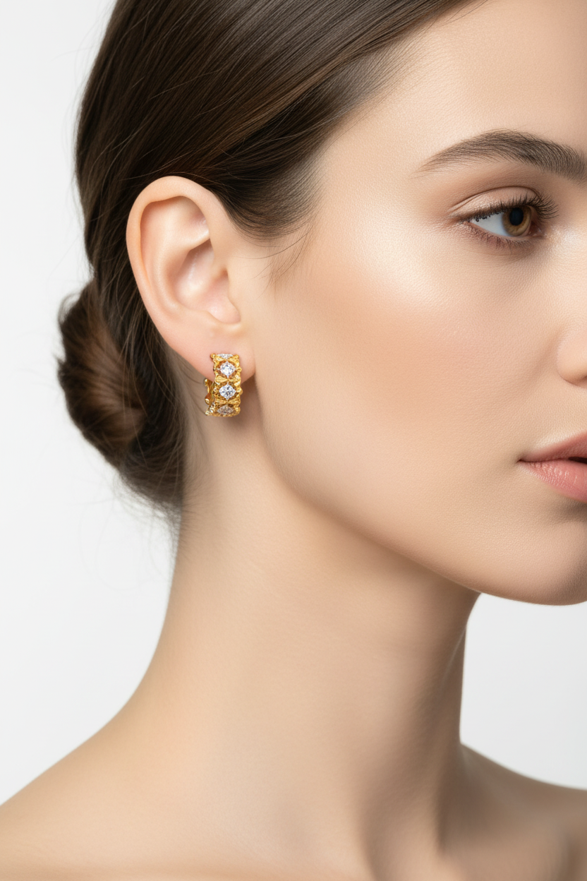 Huggie Hoops CZ 18KYW - On Model