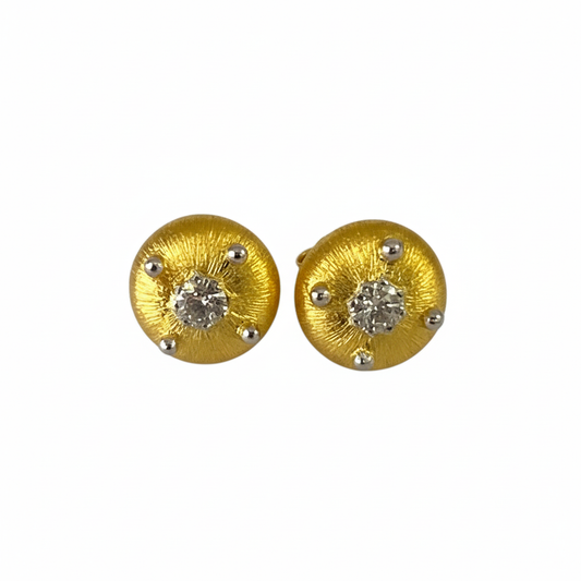 Dome Earring Studs CZ 18KY - Front View