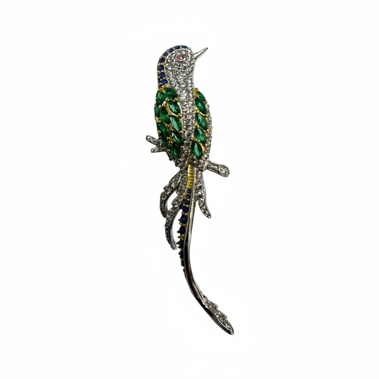 Parrot Brooch White Gold Vermeil - Brightened Product Shot