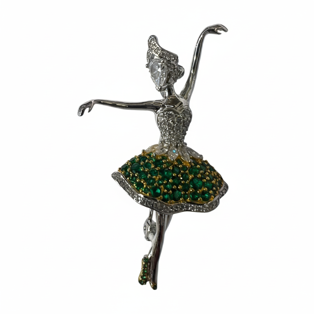 Dancing Queen Brooch White Gold Vermeil - Brightened Product Shot