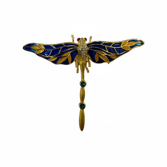 Dragon Brooch with Gold Plating and Blue Enamel - Brightened Product Shot