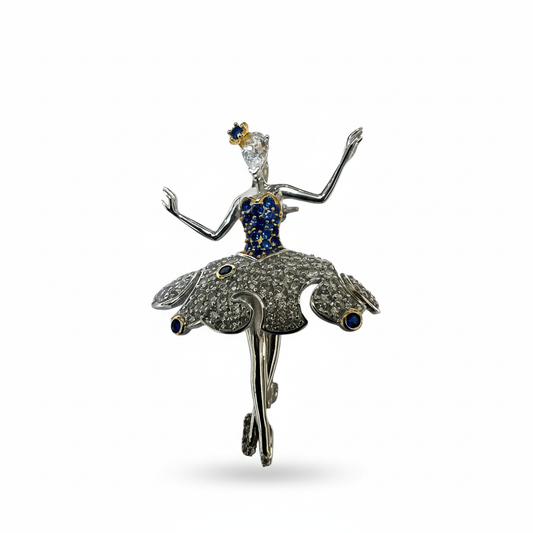 Dancing Queen Brooch in Blue CZ - Brightened Product Shot