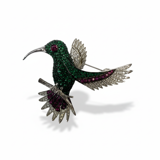 Flying Bird Brooch with Green and Purple CZ - Brightened Product Shot