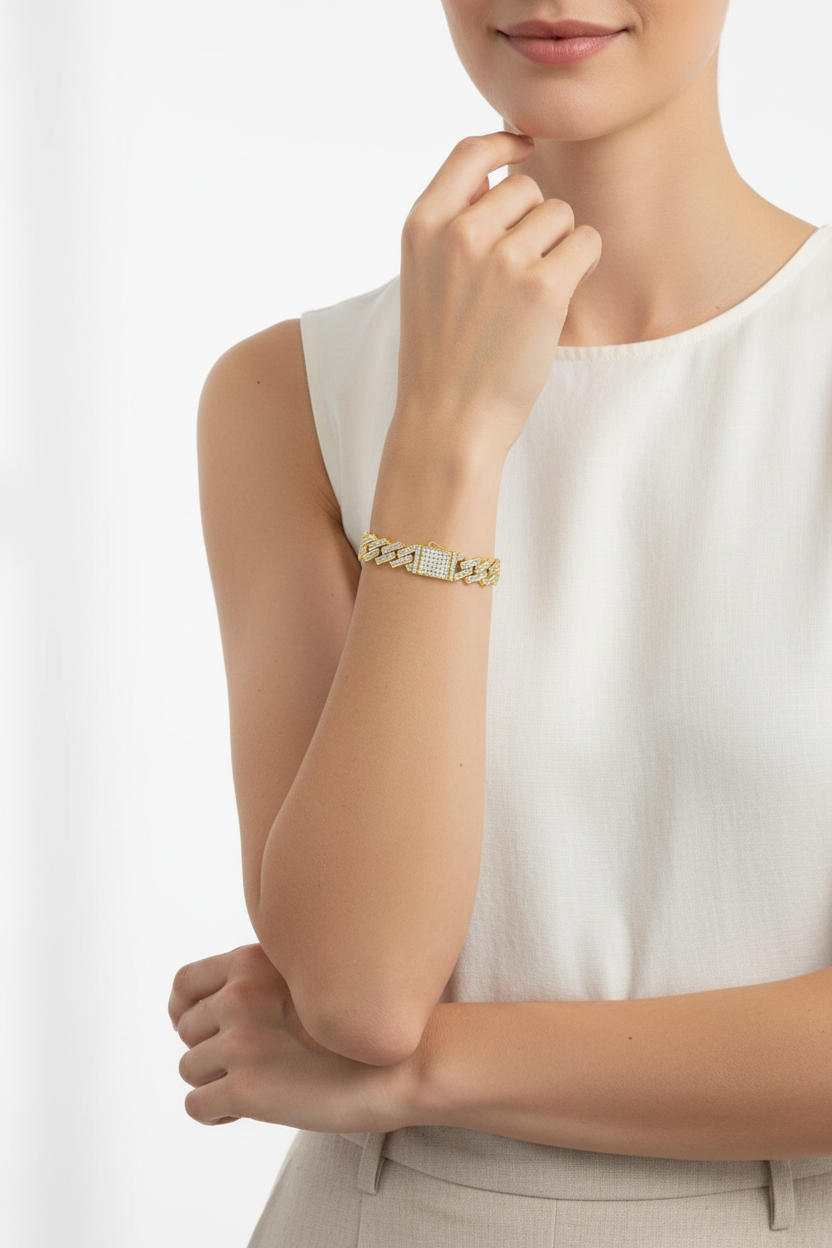 Ladies Gold Baguette - White