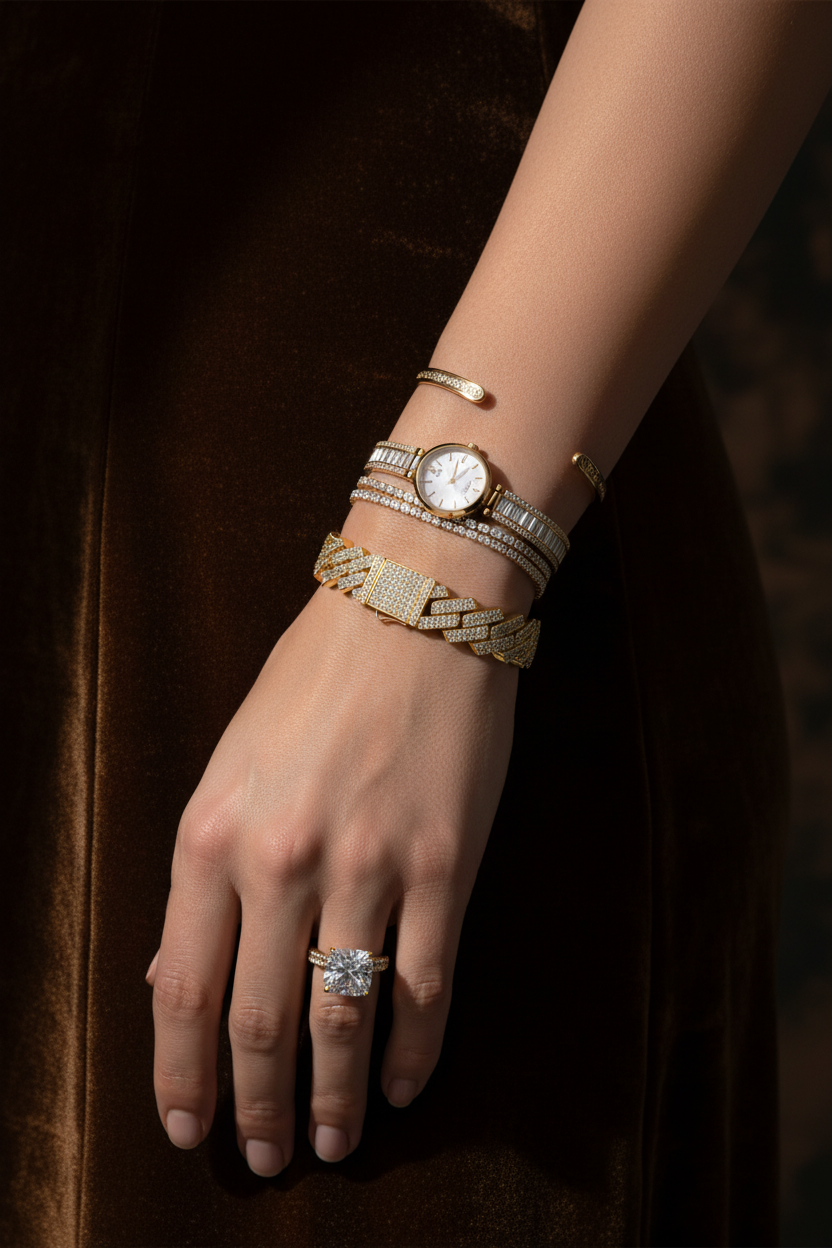 Ladies Gold Baguette - With Watch